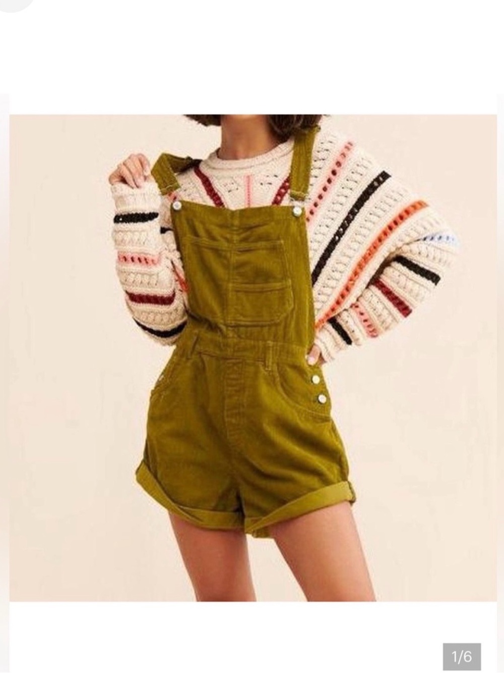 We The Free Olive Green Corduroy Short Overalls